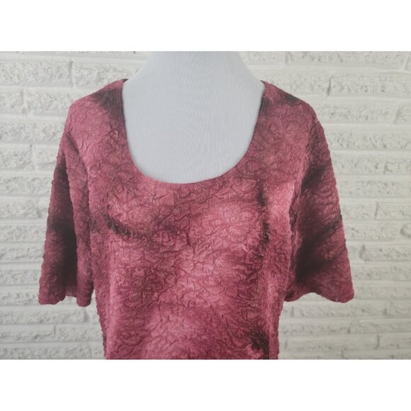 CJ Banks Womens Top 1X Plus Short Sleeve Pinched Burgundy Tie Dye Career TIE24E - Picture 3 of 9